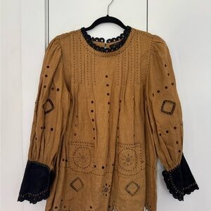 VITA KIN Embroidered Tan and Black Women's Top